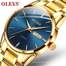 OLEVS 6898 Luxury Men Gold Watch alloy Quartz Luminous Waterproof Wristwatches Dual Display Male Clock Watches Relogio Masculino